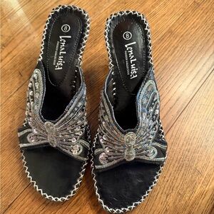 Black and Silver Embellished Sandals